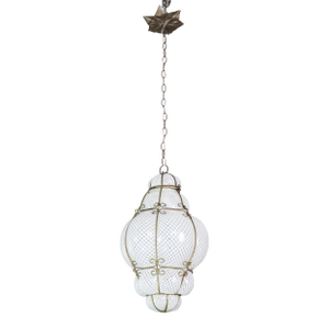Amazing Large Venetian Lantern in Murano Reticello Glass, 1940s
