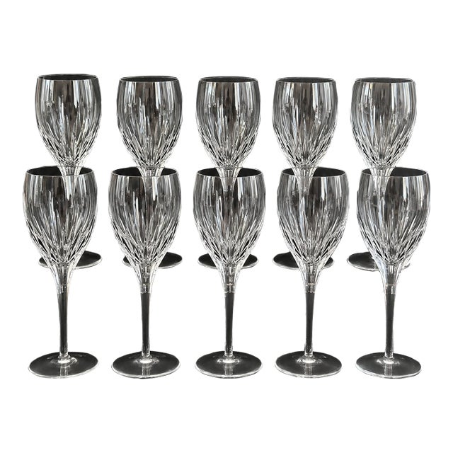 Vintage Mikasa Phoenix Glasses, Set of 10 – Vertical Cut – Elegant Glassware – Wine Glasses & Water Goblets For Sale