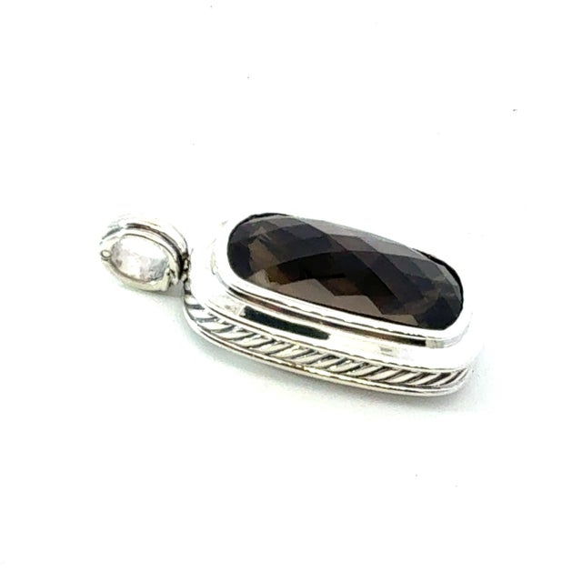 Blue 1990s David Yurman Large Smokey Topaz Albion Pendant Sterling Silver Estate For Sale - Image 8 of 8