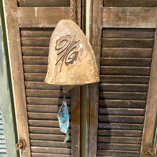 Metal Vintage Paolo Soleri Sand Cast Ceramic Cosanti Windbell For Sale - Image 7 of 9