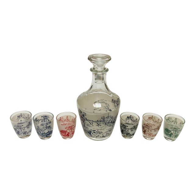 Vintage Decanter Cocktail Set- 7 Pieces For Sale