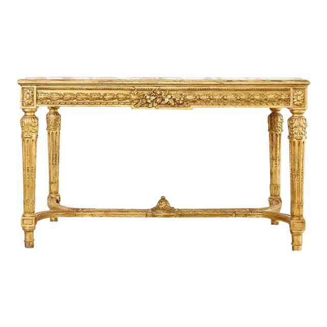 19th Century Louis XVI Style Giltwood Marble Top Library Table For Sale