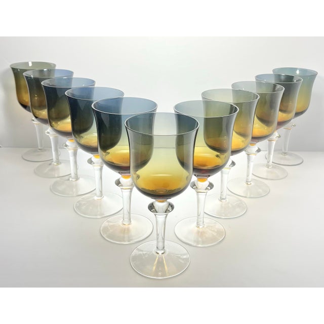 Mid-Century Modern 1970s Denby “Aurora, Amber-Blue” Water Glasses - Set of 11 For Sale - Image 3 of 6
