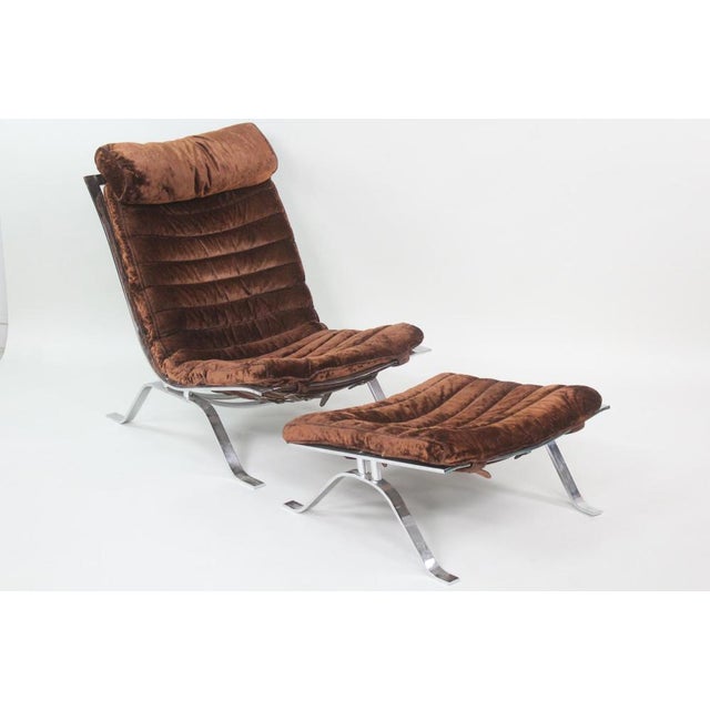 1960s Attributed to Arne Norell "Ari" Chrome & Brown Velvet Lounge Chair With Ottoman For Sale - Image 11 of 11