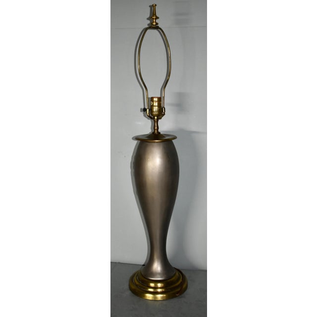 Vintage Art Nouveau Style Pewter Color & Brass Metal Table Lamp For Sale - Image 9 of 11