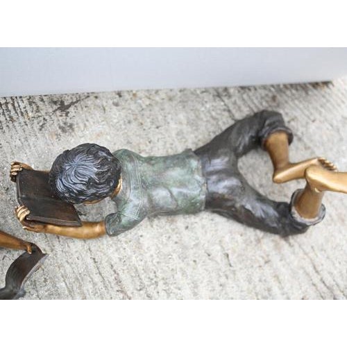 Lifesize Reading Boy and Girl Statues in Bronze, Set of 2 For Sale - Image 5 of 13