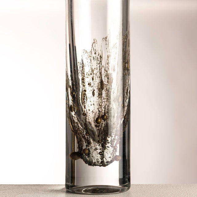 Glass Cylindrical Blown Glass Vase with Gold Inclusions from Peill & Putzler, Germany, 1960s For Sale - Image 7 of 7