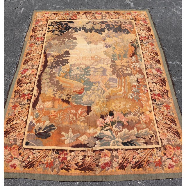 Textile Antique French Tapestry With Woodland Landscape and Swan Design For Sale - Image 7 of 15