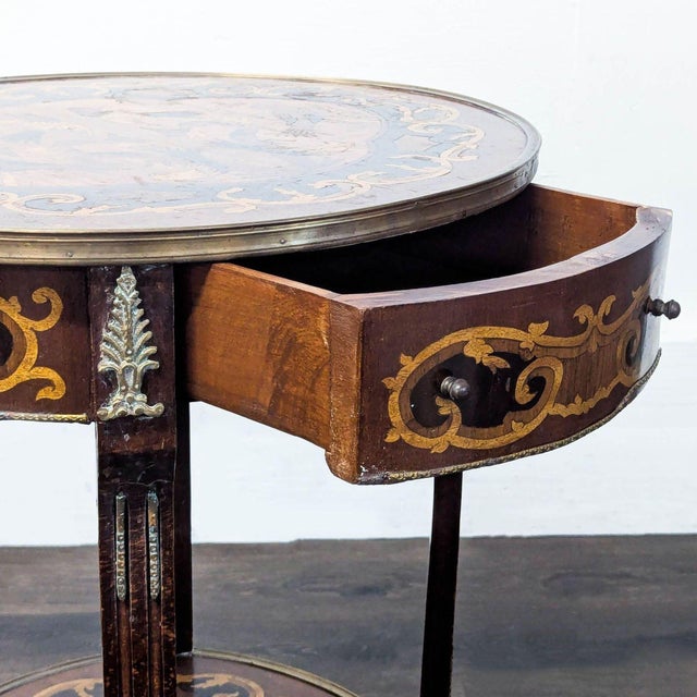 Antique Marquetry Inlay Side Table With Drawer For Sale - Image 9 of 11