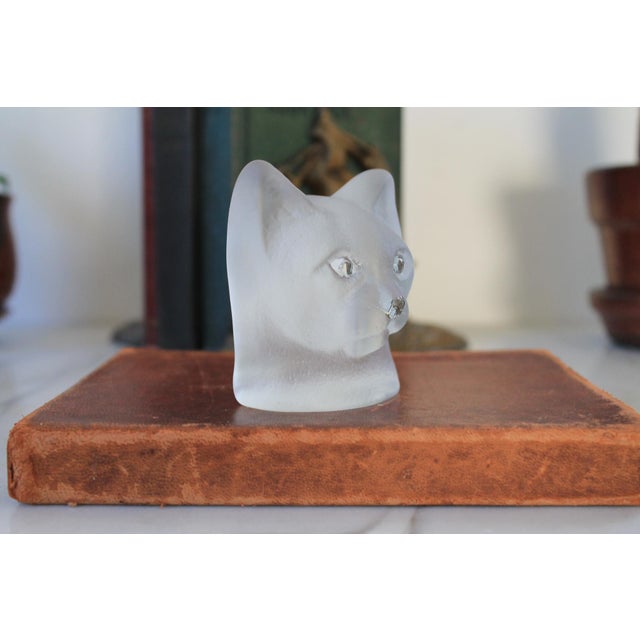 Vintage "Nybro" Sweden Crystal Glass Paperweight Cat Bust For Sale - Image 4 of 6