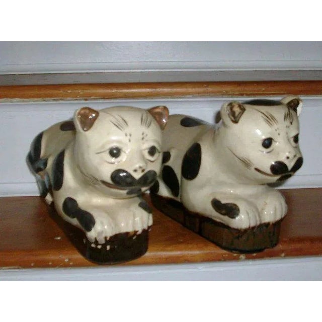 19th Century Chinese Pottery Cat Form Pillows - a Pair For Sale - Image 4 of 8