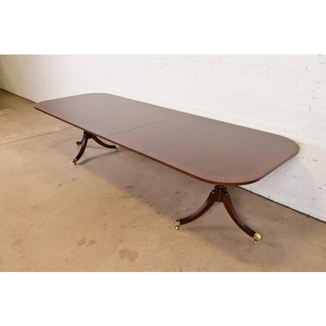 Councill Furniture Georgian Banded Mahogany Double Pedestal Extension Dining Table, Newly Refinished For Sale - Image 14 of 14