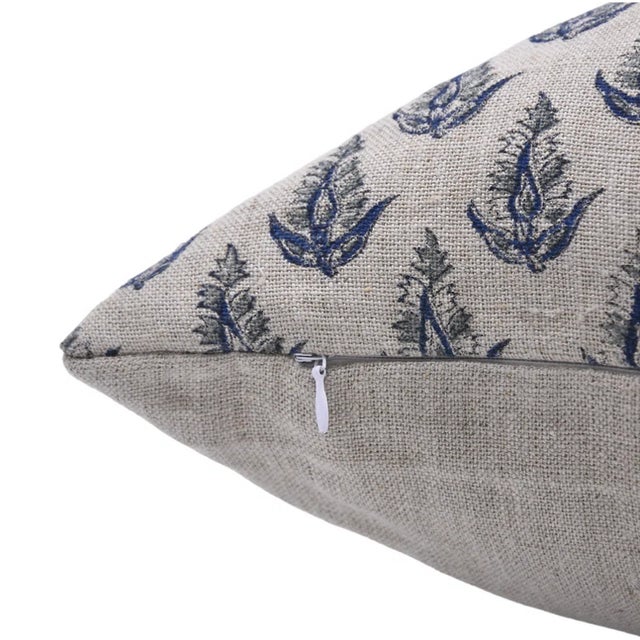 Modern Fabdivine Block Print Decorative Throw Pillow Cover Thick Linen 12x20 Inch Kanak Buti For Sale - Image 3 of 4