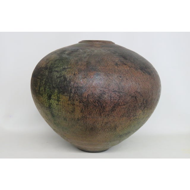 1980s Harvey Sadow Style Raku Art Pottery Vase 1983 Large Round Stoneware Vessel 4999b For Sale - Image 5 of 16