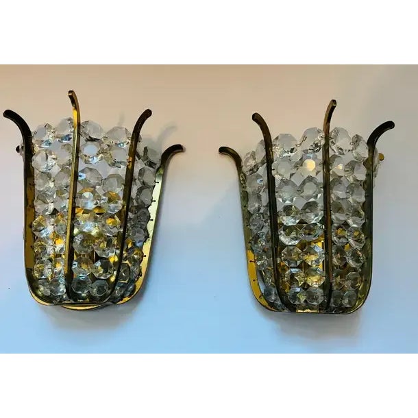 Austrian Bakalowits Crystal 1950s Wall Lamp Sconces Mid Century - A Pair For Sale In New York - Image 6 of 12