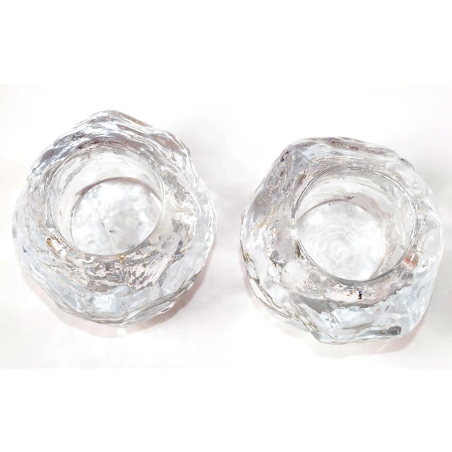 1970s 1970s Scandinavian Modern Glass Crystal Candle Holders Attributed to Ann Warff for Kosta Boda- Set of 2 For Sale - Image 5 of 11