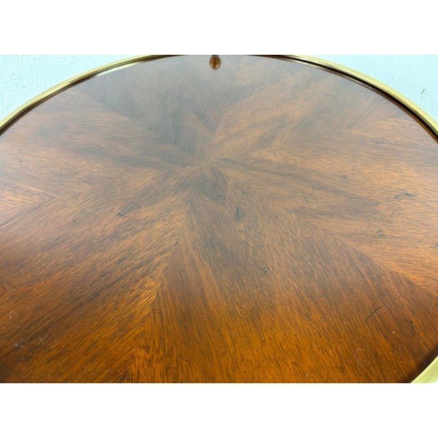 Hollywood Regency Mid-Century Vintage Walnut and Brass Side Table by Baker Furniture For Sale - Image 3 of 10