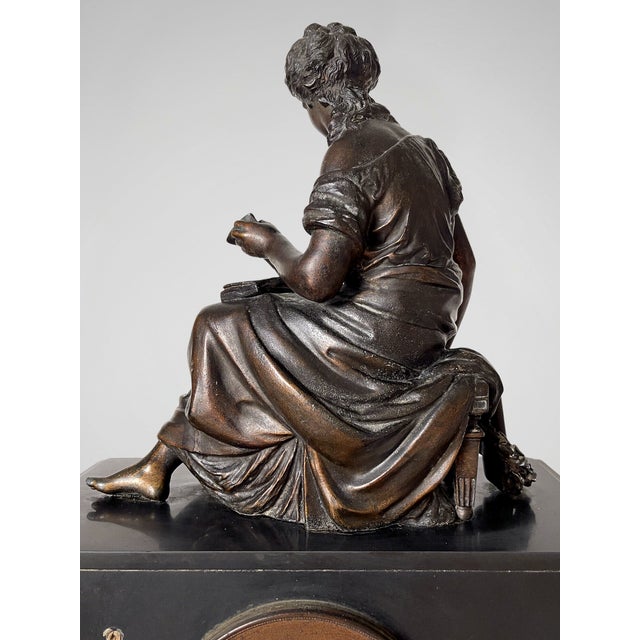 Napoleon III Euterpe Mantel Clock in Patinated Spelter by Japy Frères, 19th Century For Sale - Image 6 of 18