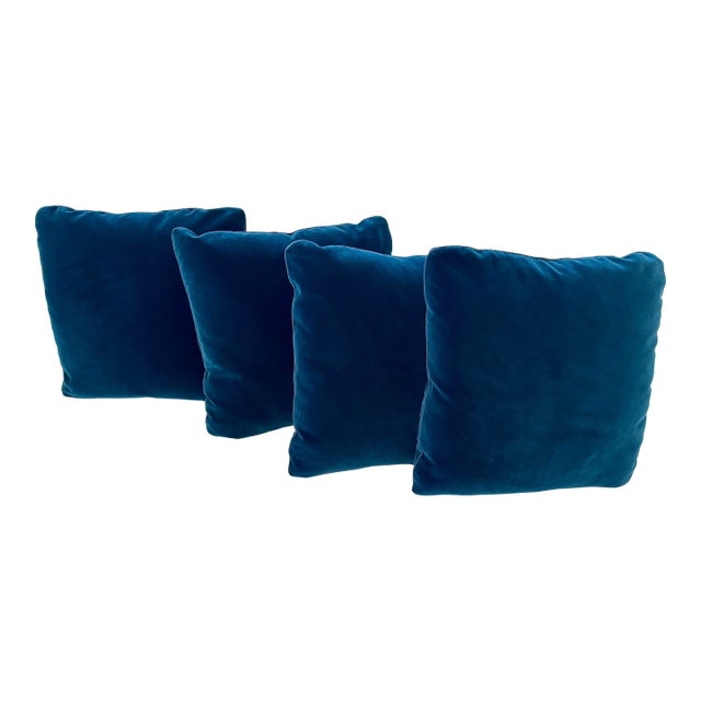 Set of 4 Custom Dark Navy Blue Velvet Pillows For Sale
