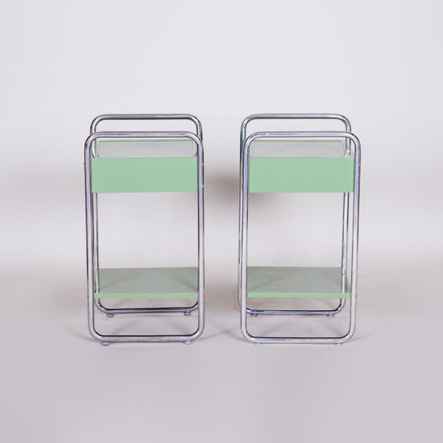 Bauhaus Side Tables in Chrome-Plated Steel and Wood, Czech, 1930s, Set of 2 For Sale - Image 6 of 18