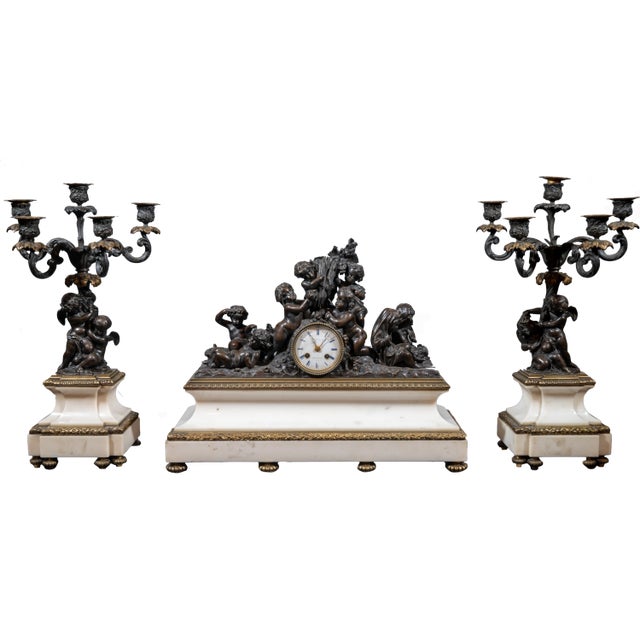 Metal 19th Century French Bronze Clock Garniture-Set of 3 For Sale - Image 7 of 7