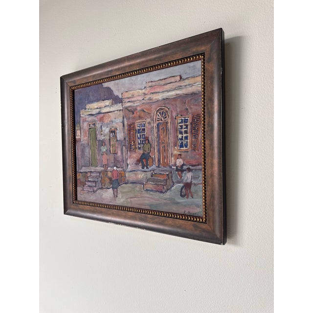 Kenneth Baker (South African, 1931–1995) Town Street Scene Oil on Board Painting, Framed For Sale - Image 4 of 11
