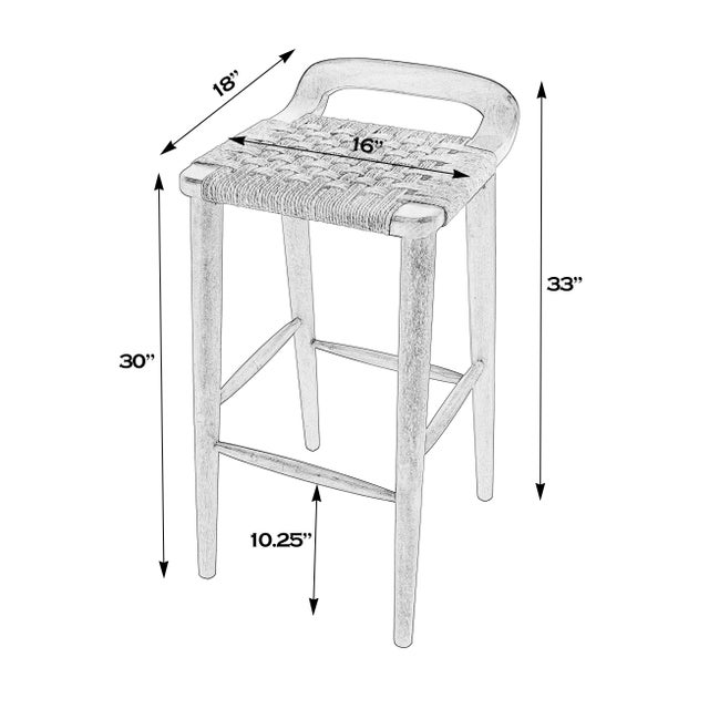 Traditional Luna 30 in. Seat Height Wood and Jute Woven Low Back Bar Stool, Brown For Sale - Image 3 of 9