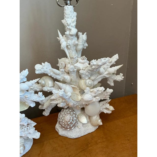 Vintage Shell and Plaster Faux Coral Table Lamps - Pair For Sale In West Palm - Image 6 of 12