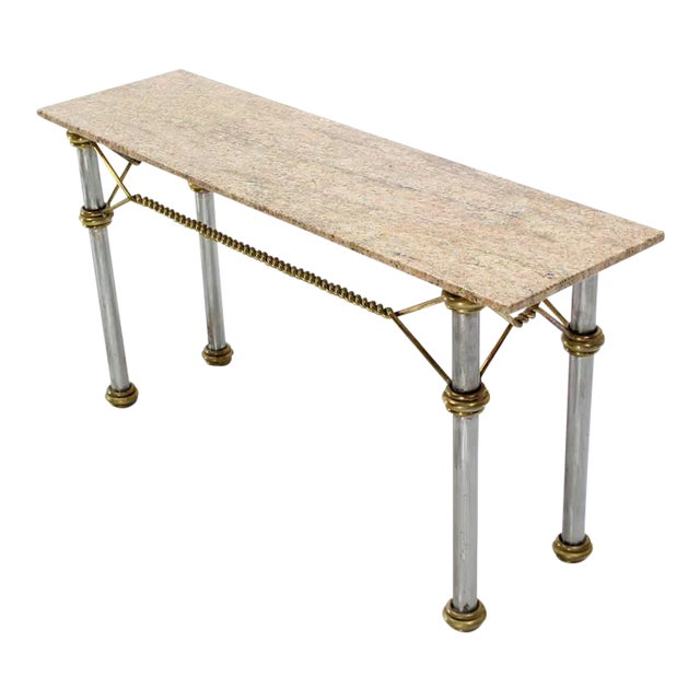 Mid Century Modern Solid Brass Rope Marble Top Console Table For Sale - Image 11 of 11