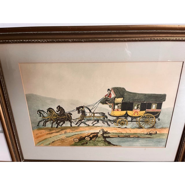 Vintage Framed Hand Colored Etching 'The Coach of Posts' by Victor-Jean Adams For Sale - Image 4 of 8