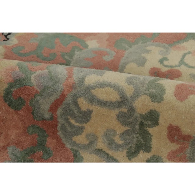 Textile Antique Chinese Hooked Rug With Floral Medallion & Vine Design - Rug & Kilim For Sale - Image 7 of 9