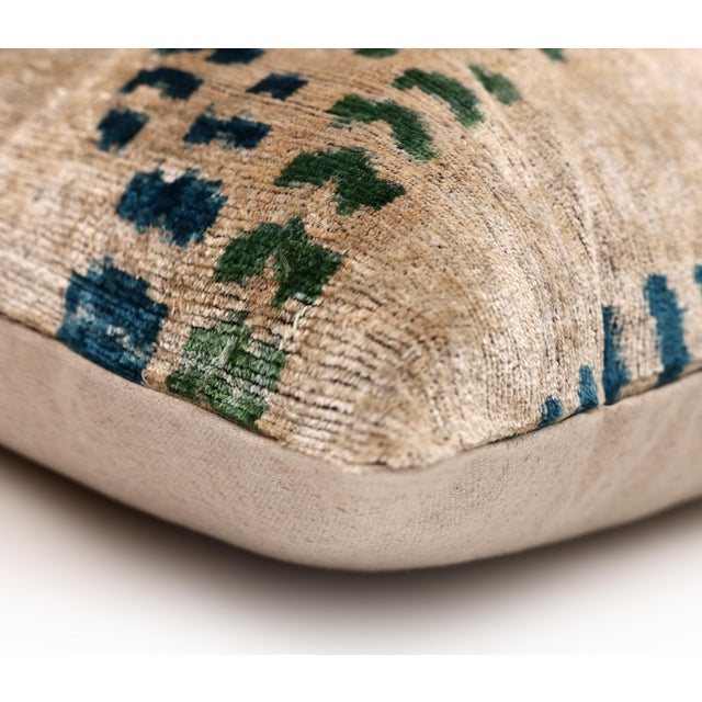 2020s Handmade Velvet Ikat Throw Pillow 20x20 | Organic Dyed Neutral Stripe For Sale - Image 5 of 8