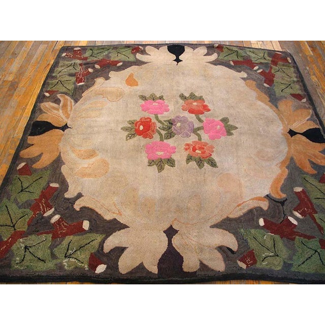 Early 20th Century American Hooked Rug In American Craftsman - Art & Crafts Style 5'6" x 5'8" - 168 x 173 Antique American...