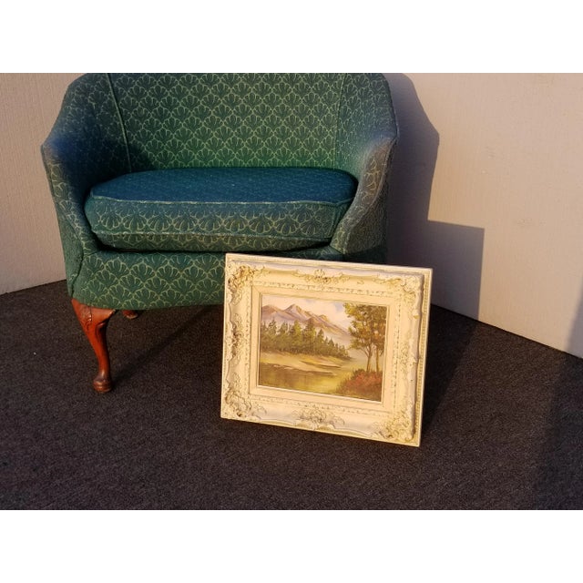 Vintage Oil on Canvas Mountain and River Scene W White Frame by B Samuels For Sale - Image 4 of 13