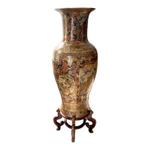 Late 20th Century Royal Satsuma Large Floor Vase With Geishas and Floral Motif