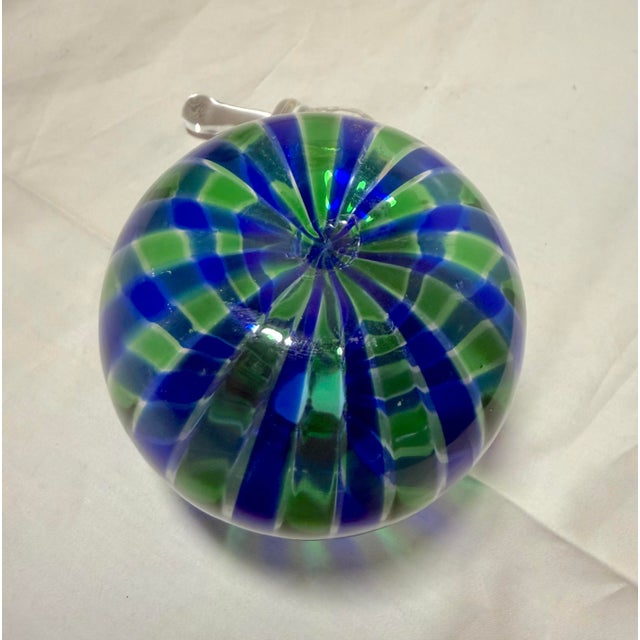 Glass Vintage Hand Blown Italian Murano Green Blue Gold Glass Scent Perfume Bottle Jar For Sale - Image 7 of 11