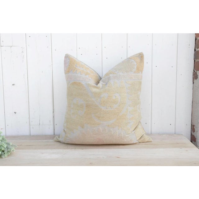 Indian Pale Dawn Large Vintage Suzani Pillow For Sale - Image 3 of 9