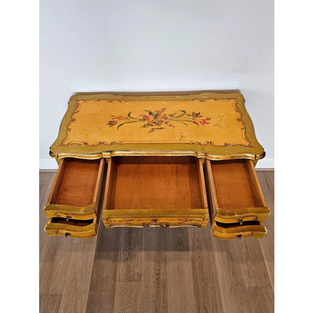 Vintage Italian Venetian Louis XV Style Paint Decorated Writing Desk For Sale - Image 4 of 13