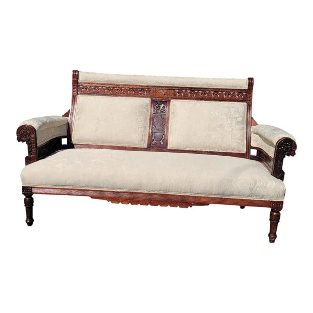 American Solid 19th Century American Eastlake Loveseat Made of Walnut Wood, Refurbished. For Sale - Image 3 of 18