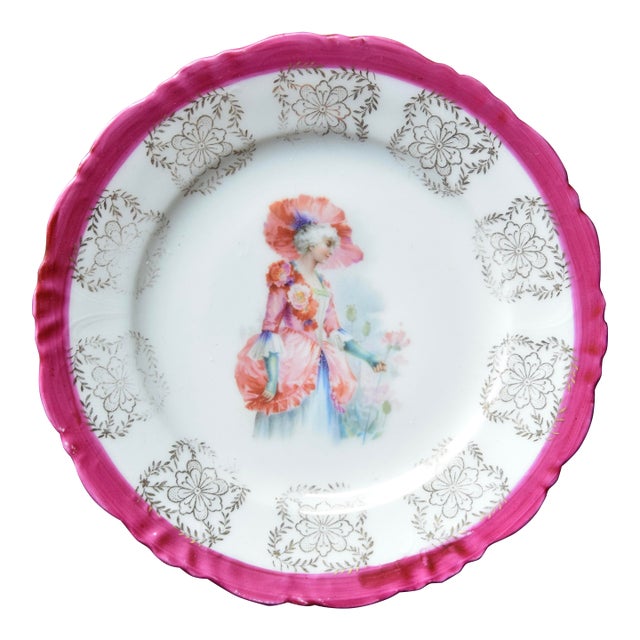 Carlsbad “Fashion Lady” Dessert Plate, C. 1900–1915 (Bohemian Porcelain) For Sale
