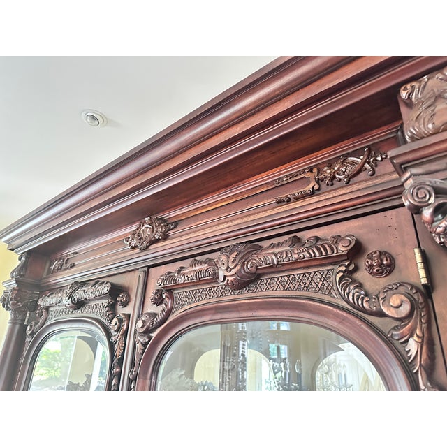 Monumental French Classical Carved Wood Curio China Cabinet For Sale - Image 9 of 10