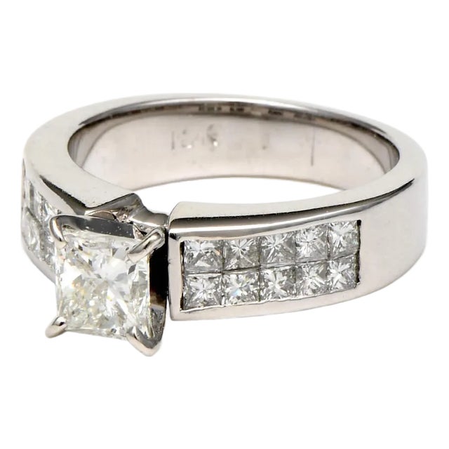 18KW Princess Cut Diamond (1.02) Engagement Ring, size 6.5 For Sale