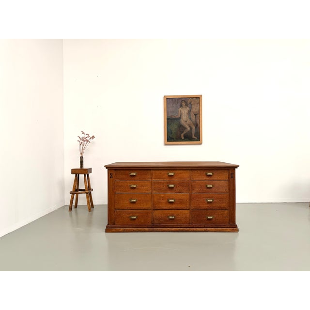 Double-Sided Oak Shop Counter, 1890s For Sale - Image 9 of 18