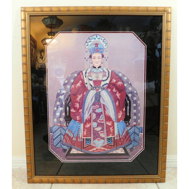 Large Pair Vintage Oriental Asian Chinese Figural Gold Faux Bamboo Framed Wall Art Pictures For Sale In West Palm - Image 6 of 8