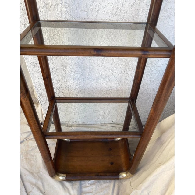 Mid-Century Modern Karl Springer Style Wood/Brass Waterfall Etagere For Sale - Image 3 of 12