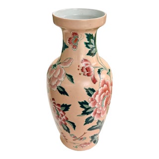 Mid 20th Century Pink Chrysanthemum Hand Painted Chinese Vase For Sale