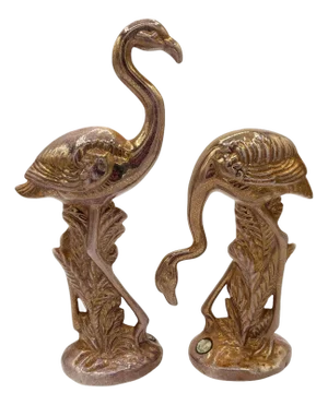 Rare Mid 20th Century Speckled Gold Ceramic Pink Flamingo Statue by McCulloch, Pair