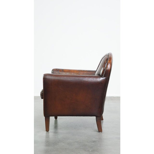 Vintage Armchair in Patinated Sheep Leather For Sale - Image 5 of 14