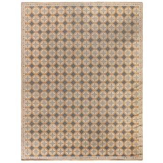 Doris Leslie Blau Antique Floral Soft Beige Needlework Rug - c. 1940 Portuguese For Sale