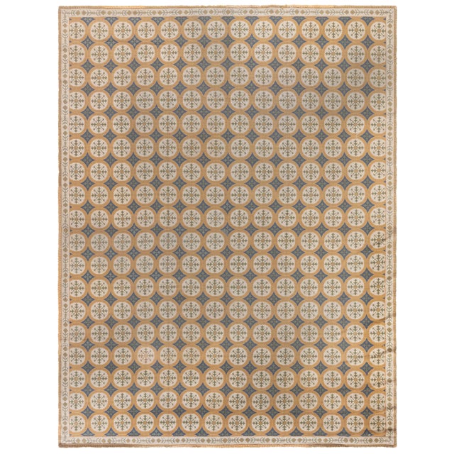 Doris Leslie Blau Antique Floral Soft Beige Needlework Rug - c. 1940 Portuguese For Sale